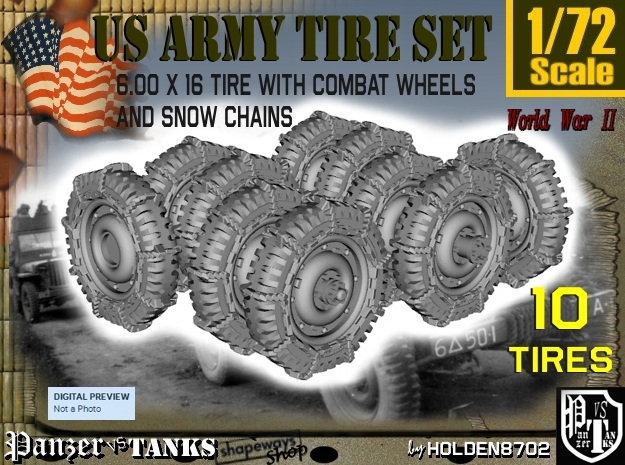 1-72 Military 600x16 Tire Snow Chain Set3 in Smooth Fine Detail Plastic