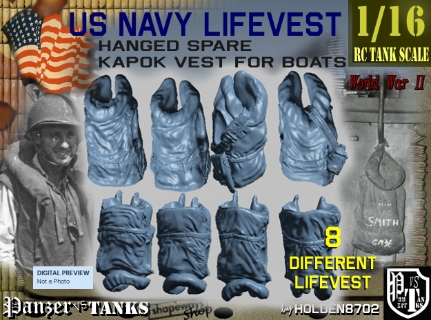 1/16 USN Hanged Kapok Lifevest Set1 in White Natural Versatile Plastic