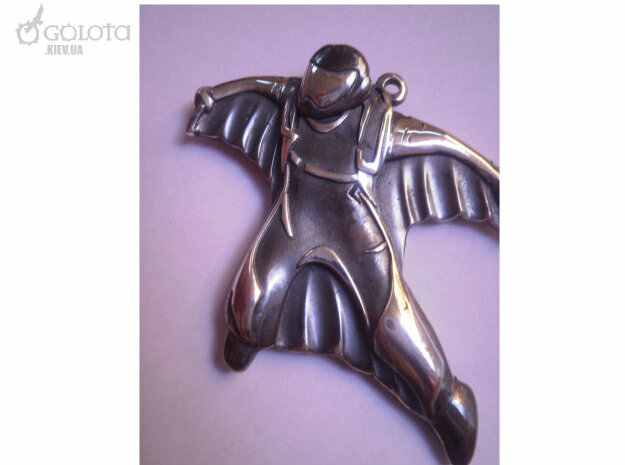 Wingsuit Keychain (and pendant) in Polished Bronzed Silver Steel: Large