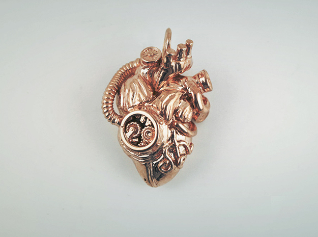 Steampunk Heart Pendant  in 14k Rose Gold Plated Brass