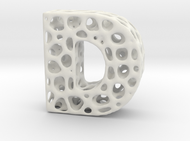 Voronoi Letter ( alphabet ) D in White Natural Versatile Plastic