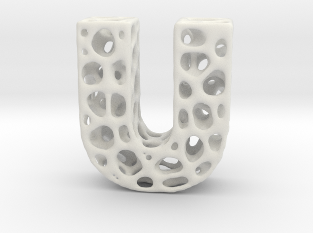 Voronoi Letter ( alphabet ) U in White Natural Versatile Plastic