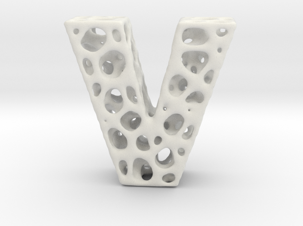 Voronoi Letter ( alphabet ) V in White Natural Versatile Plastic
