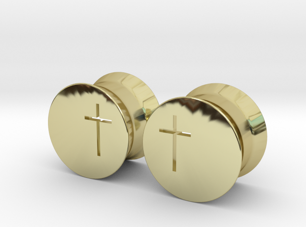 Crucifix Earring Gauges in 18k Gold Plated Brass