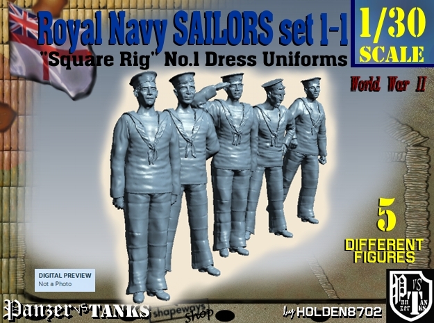 1-30 Royal Navy Sailors Set1-1 in White Natural Versatile Plastic