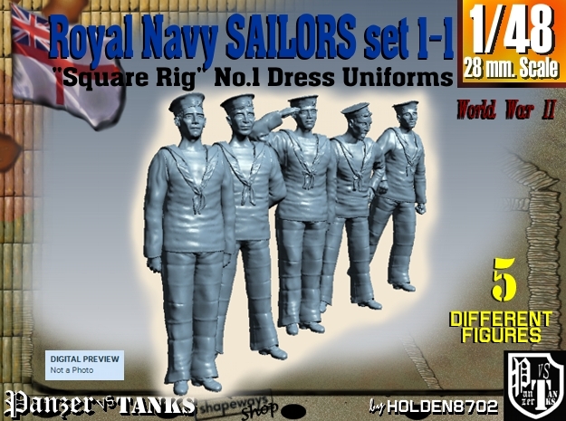 1-48 Royal Navy Sailors Set1-1 in Tan Fine Detail Plastic