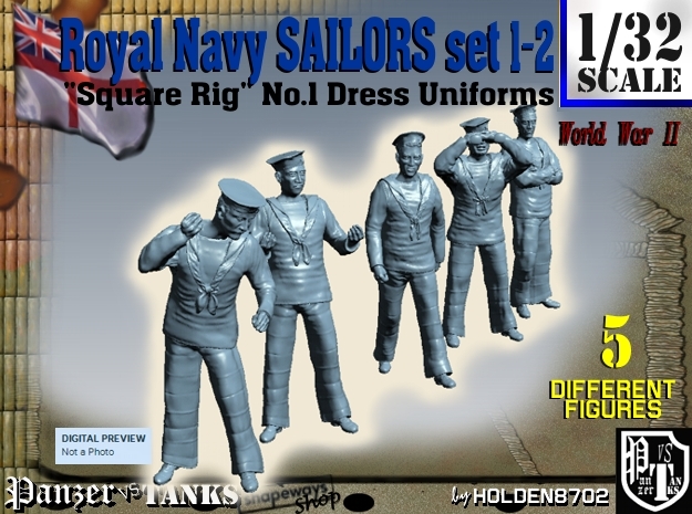 1-32 Royal Navy Sailors Set1-2 in Tan Fine Detail Plastic
