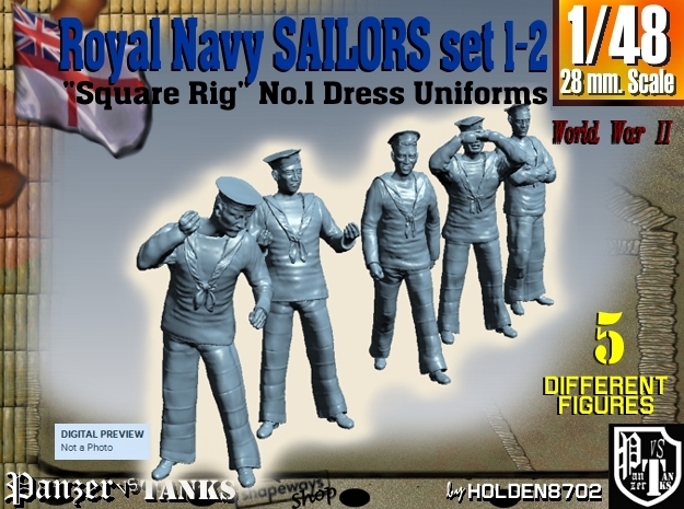 1-48 Royal Navy Sailors Set1-2 in Tan Fine Detail Plastic