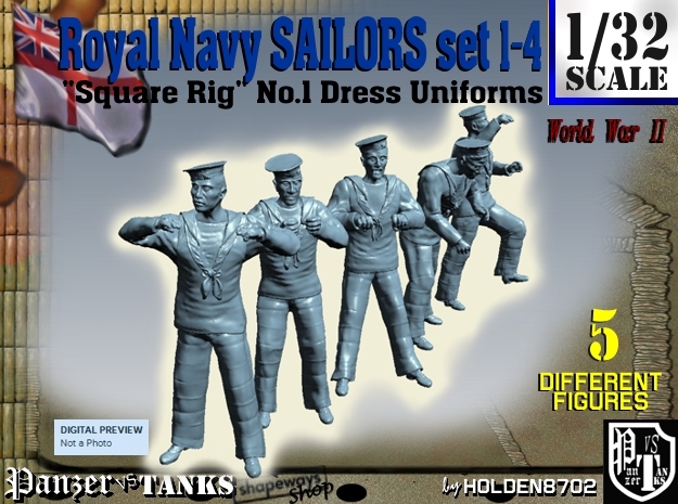 1-32 Royal Navy Sailors Set1-4 in Tan Fine Detail Plastic