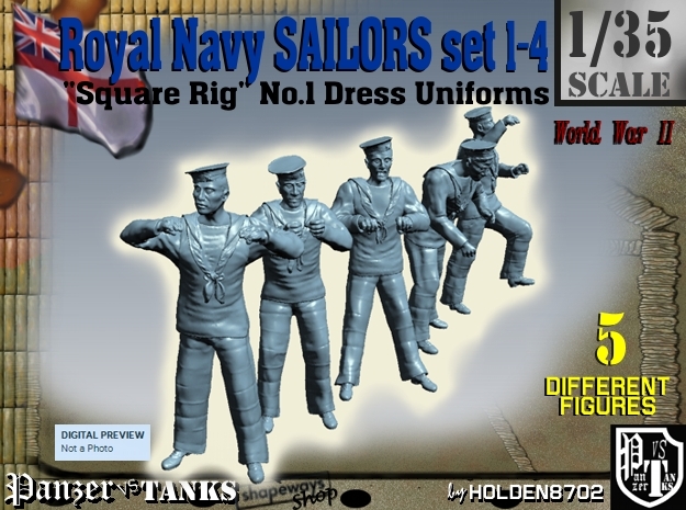 1-35 Royal Navy Sailors Set1-4 in Tan Fine Detail Plastic