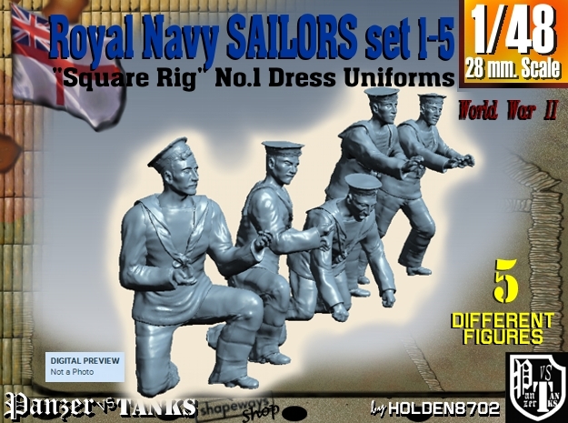 1-48 Royal Navy Sailors Set1-5 in Tan Fine Detail Plastic