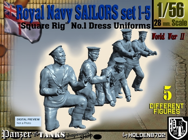 1-56 Royal Navy Sailors Set1-5 in Tan Fine Detail Plastic
