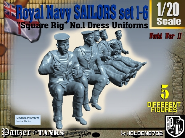 1-20 Royal Navy Sailors Set1-6 in White Natural Versatile Plastic