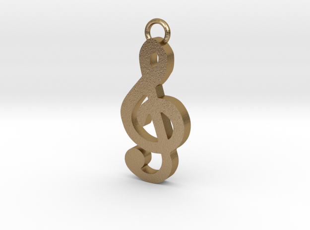 Music Pendant - Treble Clef  in Polished Gold Steel