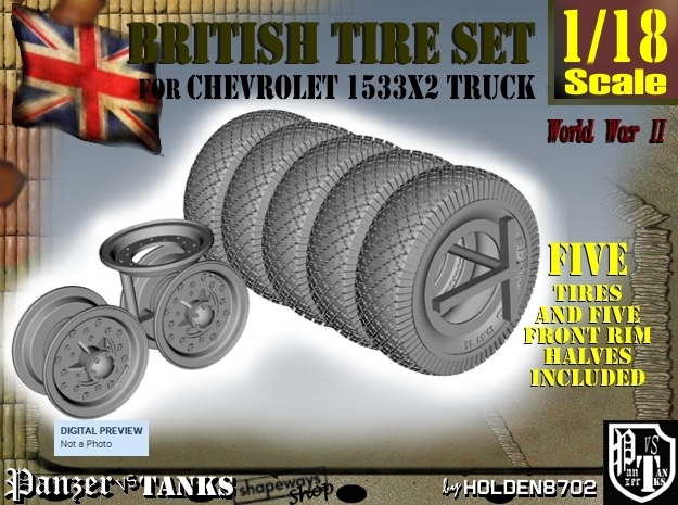 1-18 Chevy LRDG Tire And Rims in Black Natural Versatile Plastic