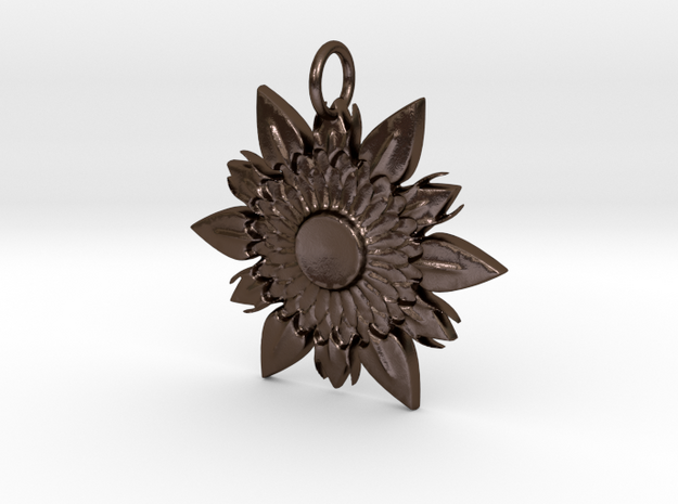 Elegant Chic Flower Pendant Charm in Polished Bronze Steel