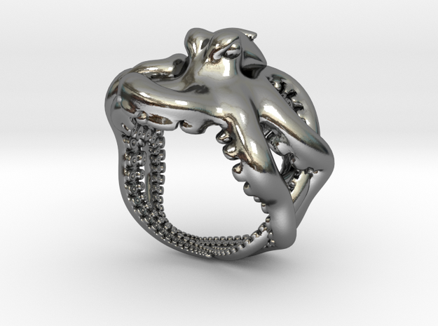 Octopus Ring2 20mm in Polished Silver