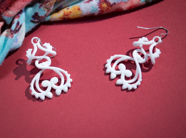 Curling Thorns Earrings in White Processed Versatile Plastic