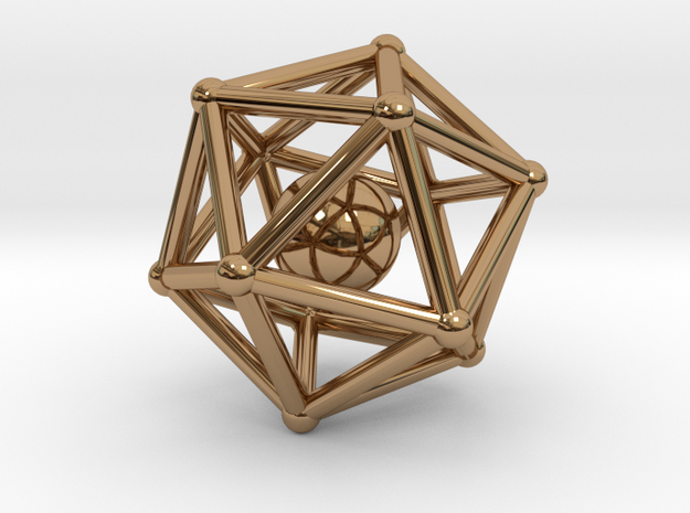 Icosahedron jingle bell pendant in Polished Brass (Interlocking Parts)