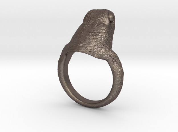 Frog ring in Polished Bronzed Silver Steel: Small