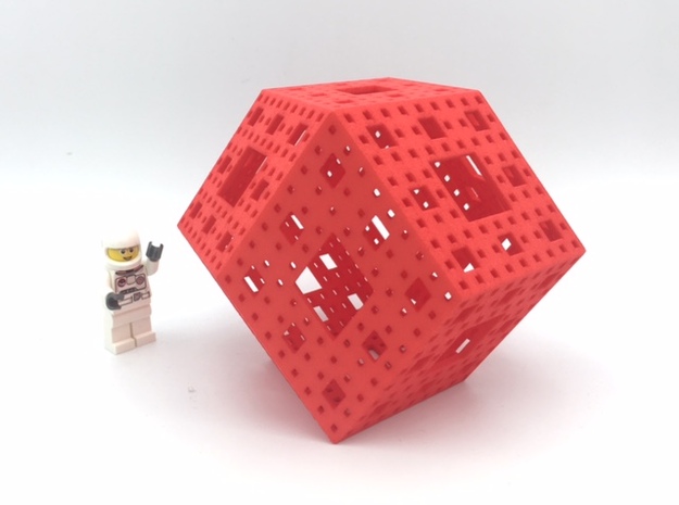 Rhombic Dodecahedron Menger Frame in Red Processed Versatile Plastic
