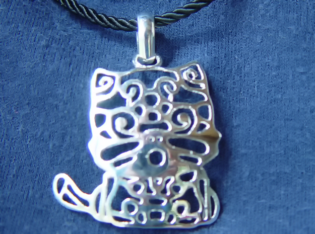 Hello Cat Pendant in Polished Silver (Interlocking Parts)