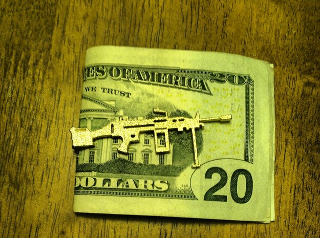 M249 SAW MONEY/TIE CLIP in Polished Gold Steel
