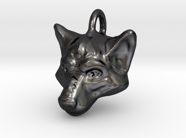 Wolf Pendant in Polished and Bronzed Black Steel