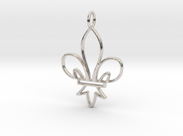 Fleur De Lis Symbol Stylized Lily Pendant Charm in Rhodium Plated Brass