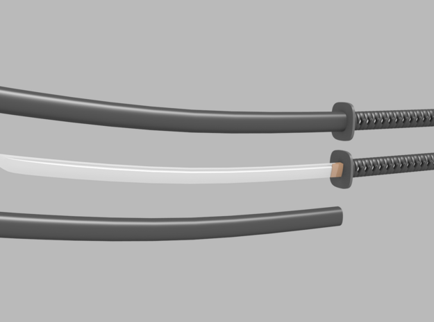 Katana - 1:6 scale - Curved Blade - Tsuba in Tan Fine Detail Plastic