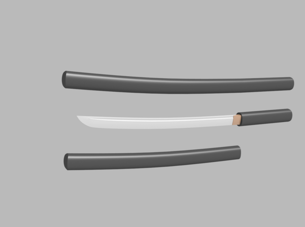Wakizashi - 1:6 scale - Curved Blade - Plain in Smooth Fine Detail Plastic