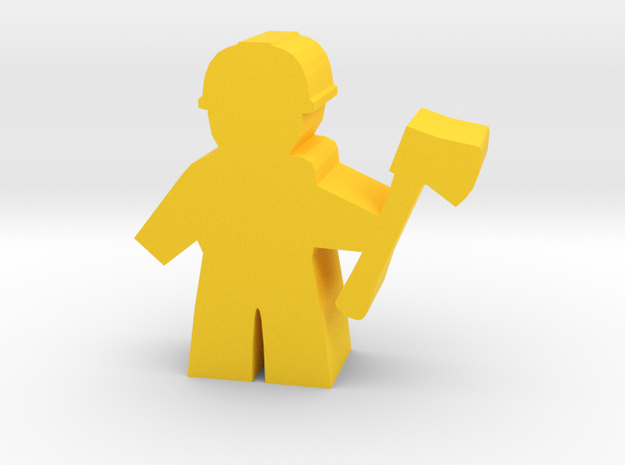 Game Piece, City Worker with axe in Yellow Processed Versatile Plastic