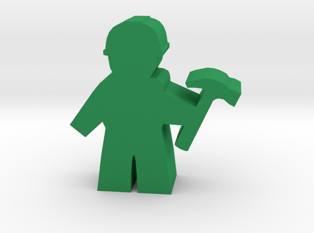 Game Piece, City Worker with hammer in Green Processed Versatile Plastic