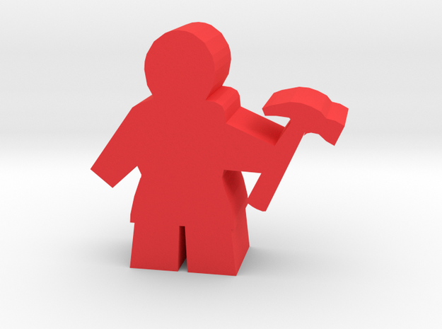 Game Piece, Worker with hammer in Red Processed Versatile Plastic