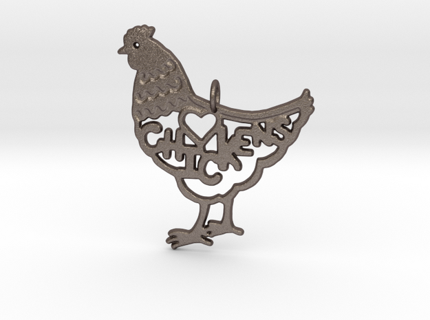 CHICKENS KEYCHAIN in Polished Bronzed Silver Steel