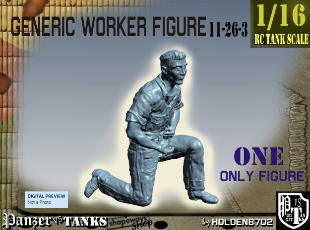 1-16 Generic Worker Figure 11-26-3 in White Natural Versatile Plastic
