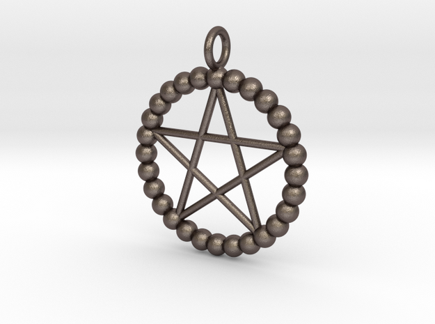 Beads pentagram necklace in Polished Bronzed Silver Steel