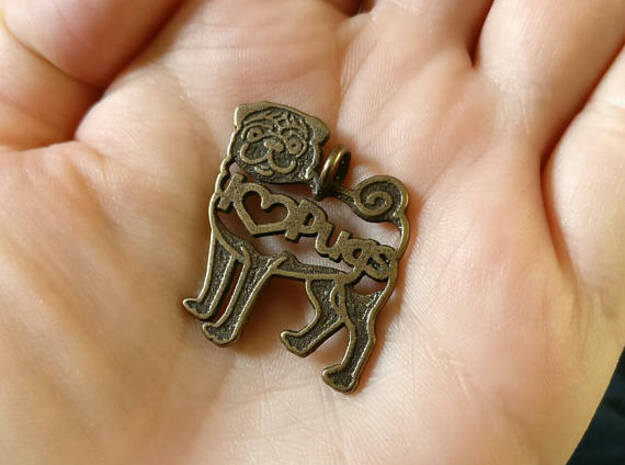 Pug Keychain in Polished Bronzed Silver Steel
