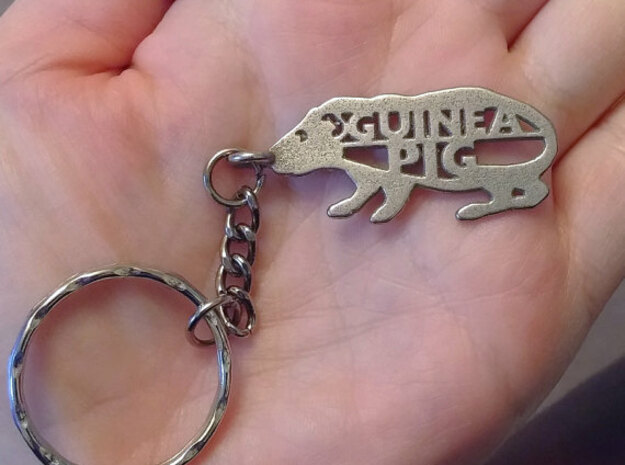 Guinea Pig Keychain in Polished Bronzed Silver Steel