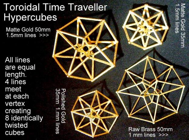 Toroidal Hypercube 35mm 1mm Time Traveller in 14k Gold Plated Brass