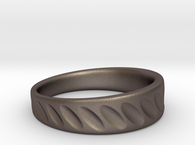 Ring Diagonal Scallops in Polished Bronzed Silver Steel