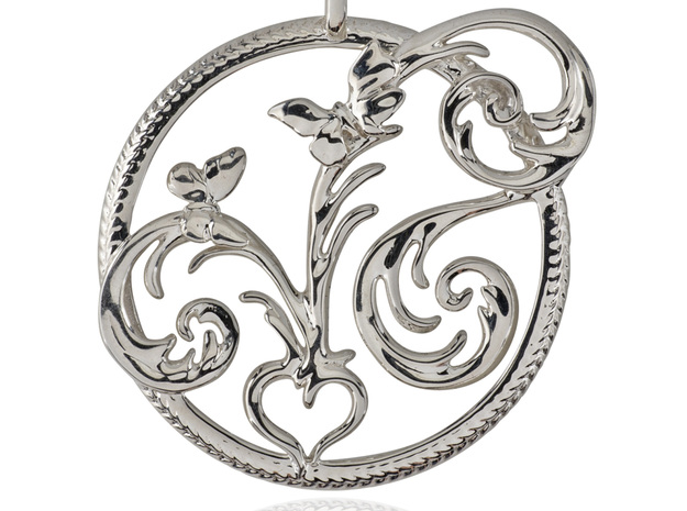 Swedish love peace folk art necklace pendant  in Fine Detail Polished Silver