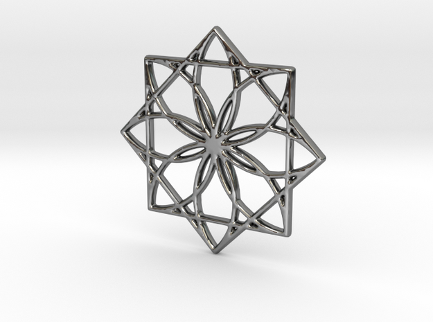 Modern Geometric Floral Pendant Charm in Fine Detail Polished Silver