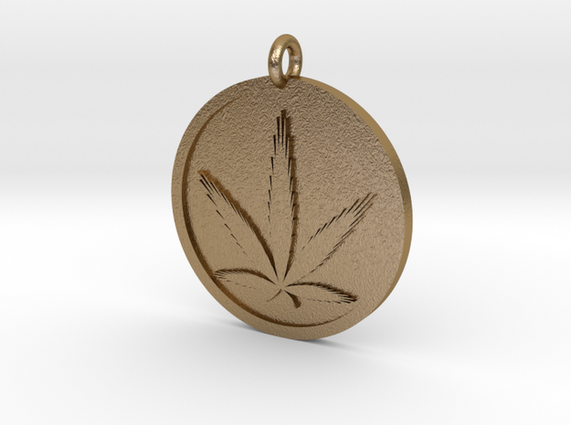 Cannabis Pendant in Polished Gold Steel