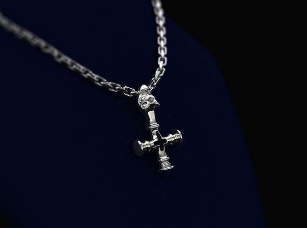Thors Hammer Disguised as a Crucifix in Polished Bronzed Silver Steel
