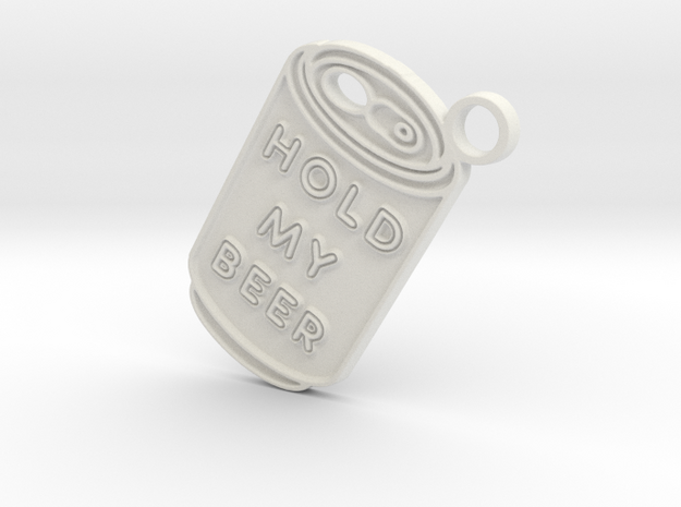 Hold My Beer Keyring in White Natural Versatile Plastic
