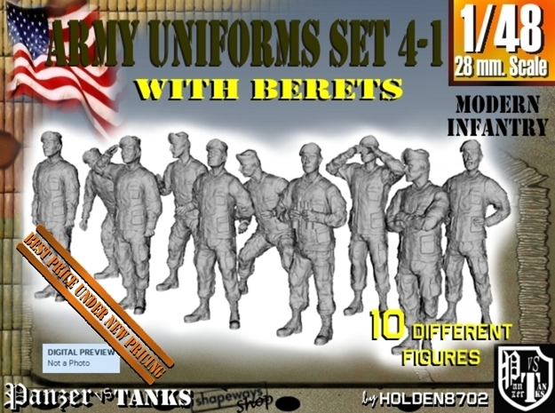 1-48 Army Modern Uniforms BERETS Set 4-1 in Tan Fine Detail Plastic