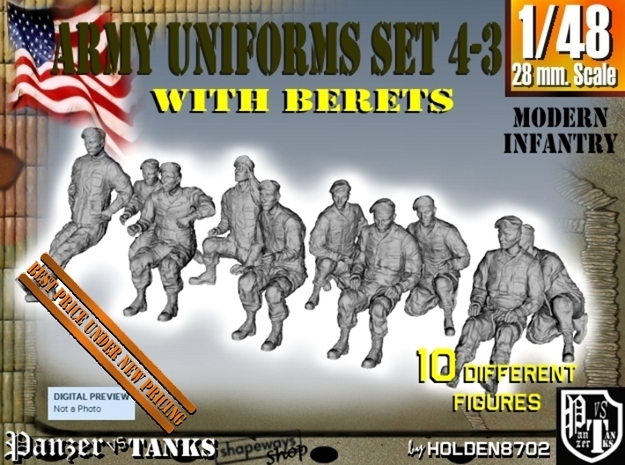 1-48 Army Modern Uniforms BERETS Set 4-3 in Tan Fine Detail Plastic