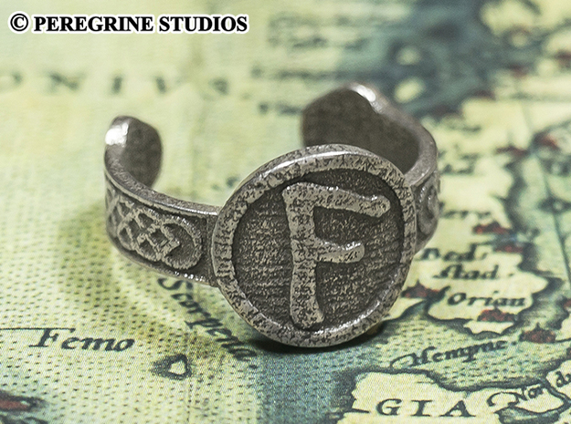 Ring - Ansuz Rune (Size 13) in Polished Bronzed Silver Steel
