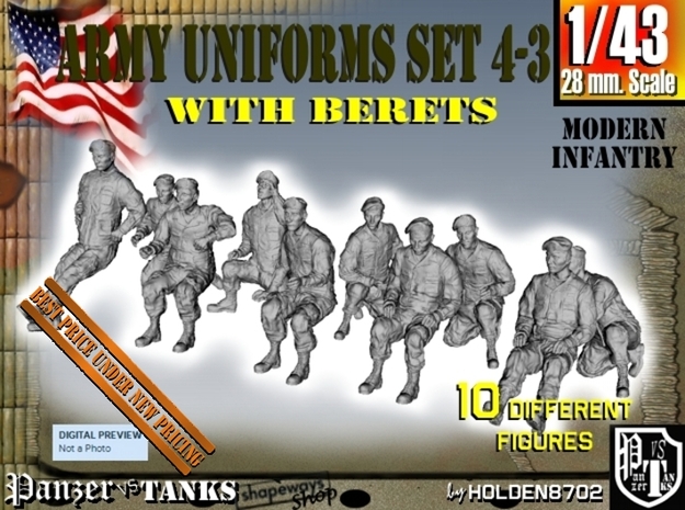 1-43 Army Modern Uniforms BERETS Set 4-3 in Tan Fine Detail Plastic